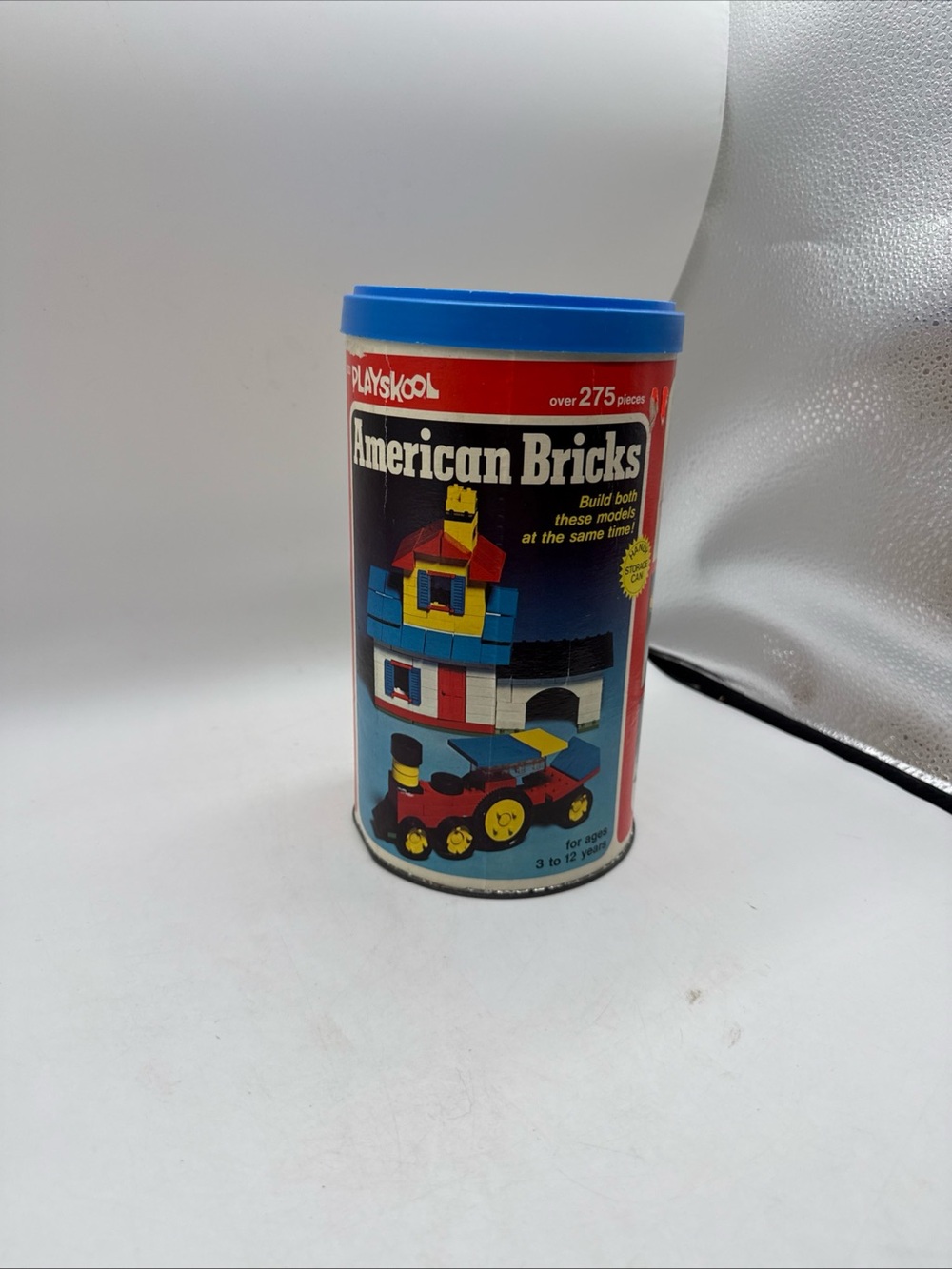 1976 Vintage Playskool American Bricks 275+ pieces with Storage Can Vintage Toy